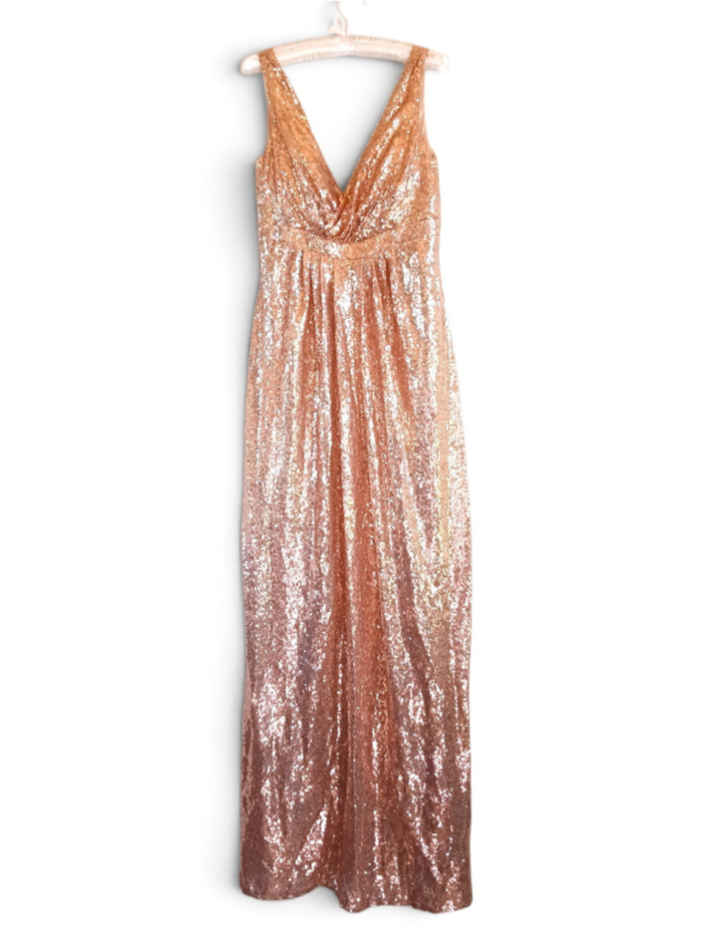 Miss Mint Rose Gold Sequin V-Neck Maxi Gown elegant sparkle floor length formal - Picture 1 of 12